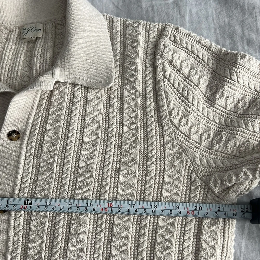 J. Crew Cream Knit Short-Sleeve Polo Cardigan